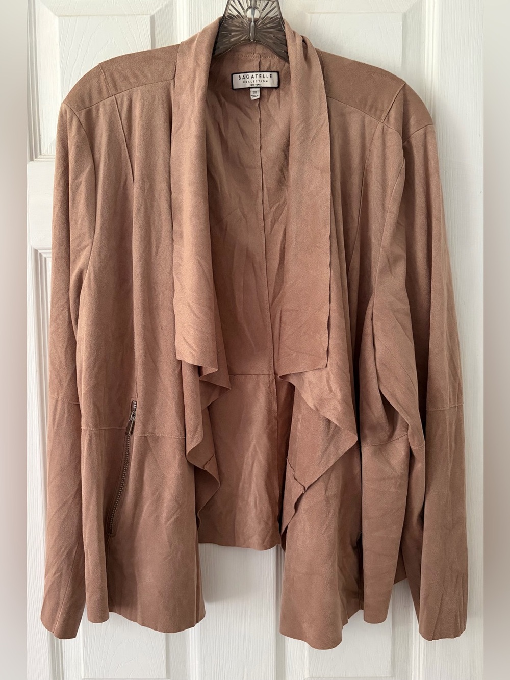 bagatelle Tan Open Drape-Front Suede Jacket